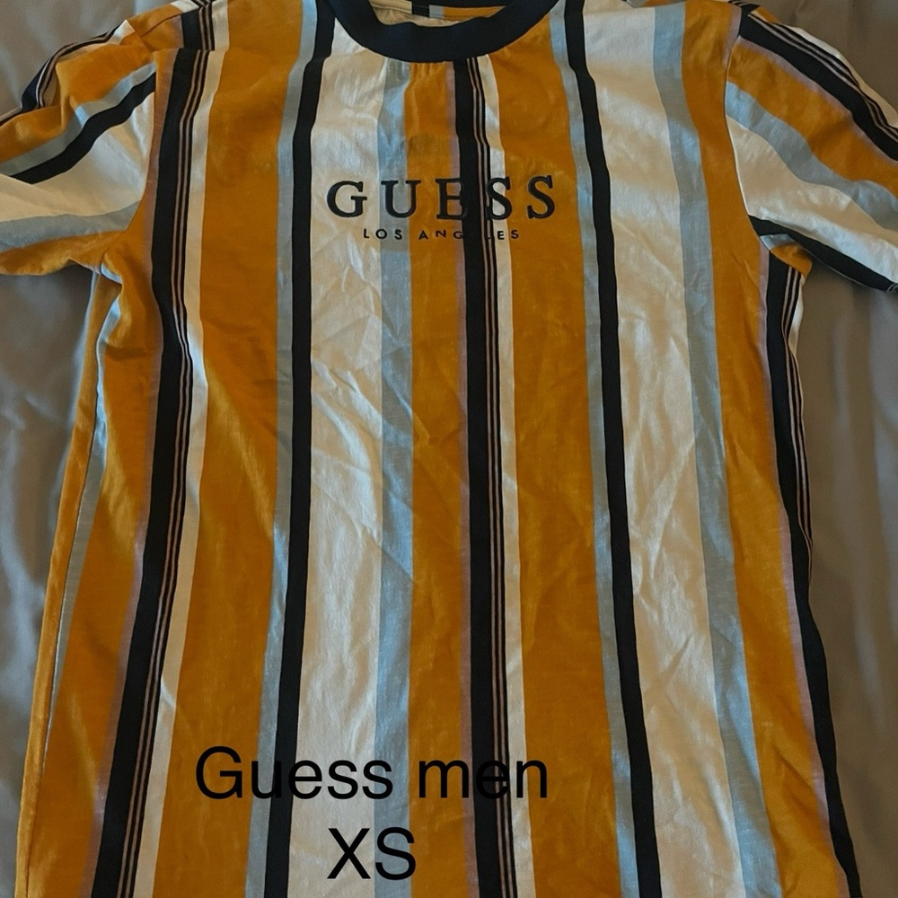 Guess Men's Striped Yellow Shirt